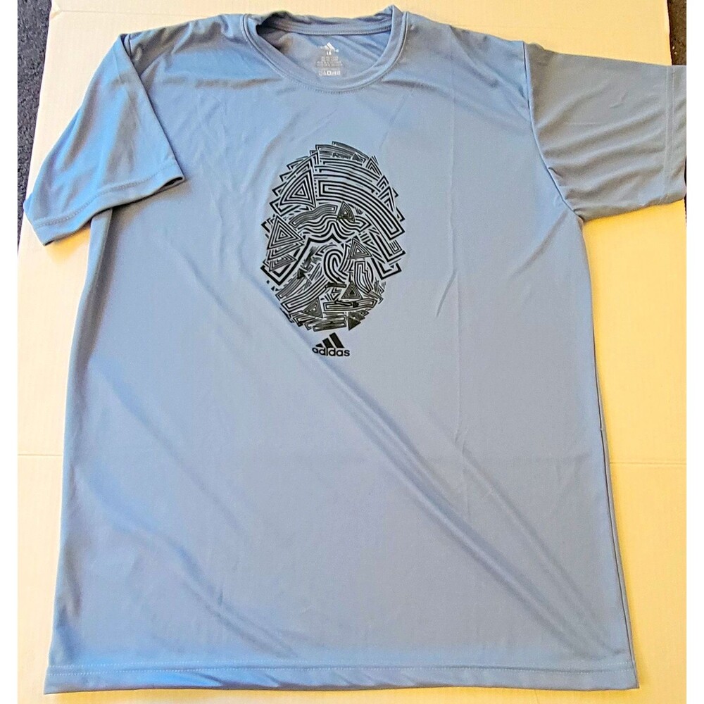 Adidas Men's L Blue Short Sleeve Crew Neck Graphic Logo T-Shirt